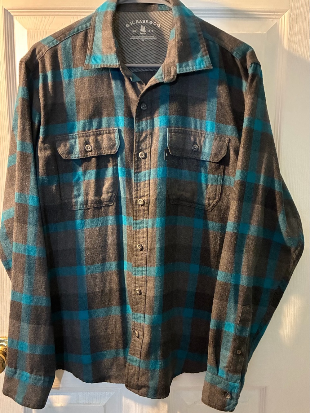 G.H. Bass & Co. Teal and Black Plaid Lightweight Shirt